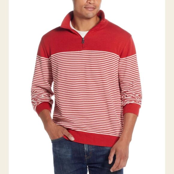 Weatherproof Vintage Navy and White Striped 1/4 Zip 100% Cotton Sweater L - Picture 3 of 10